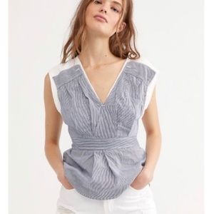 NWT Free People Double Top Vneck line - Blue Stripe Pattern Size M